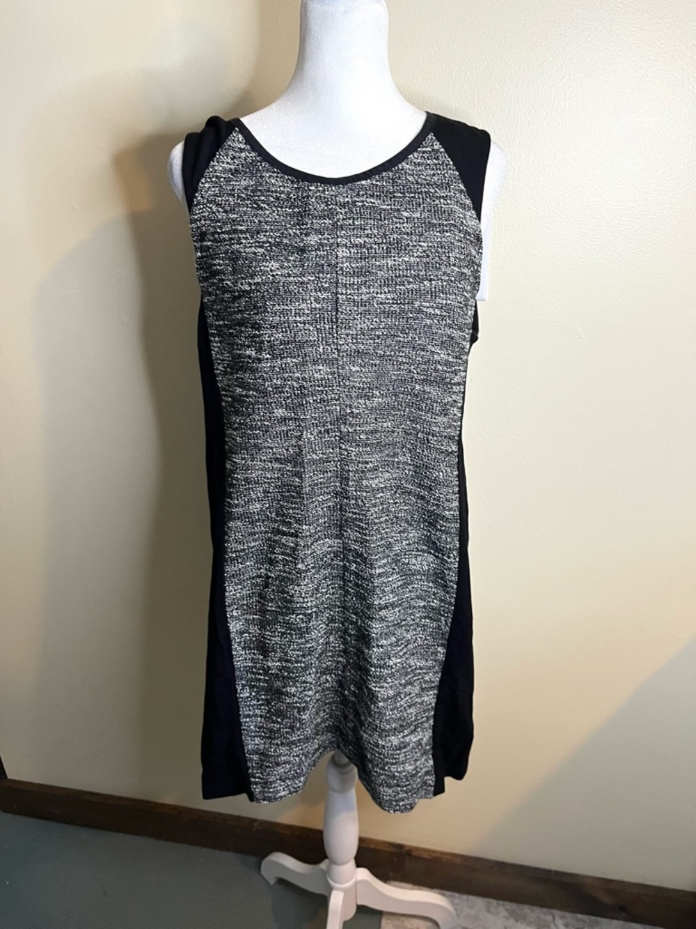 Eileen Fisher Black and Gray Knit Sleeveless Shift Dress